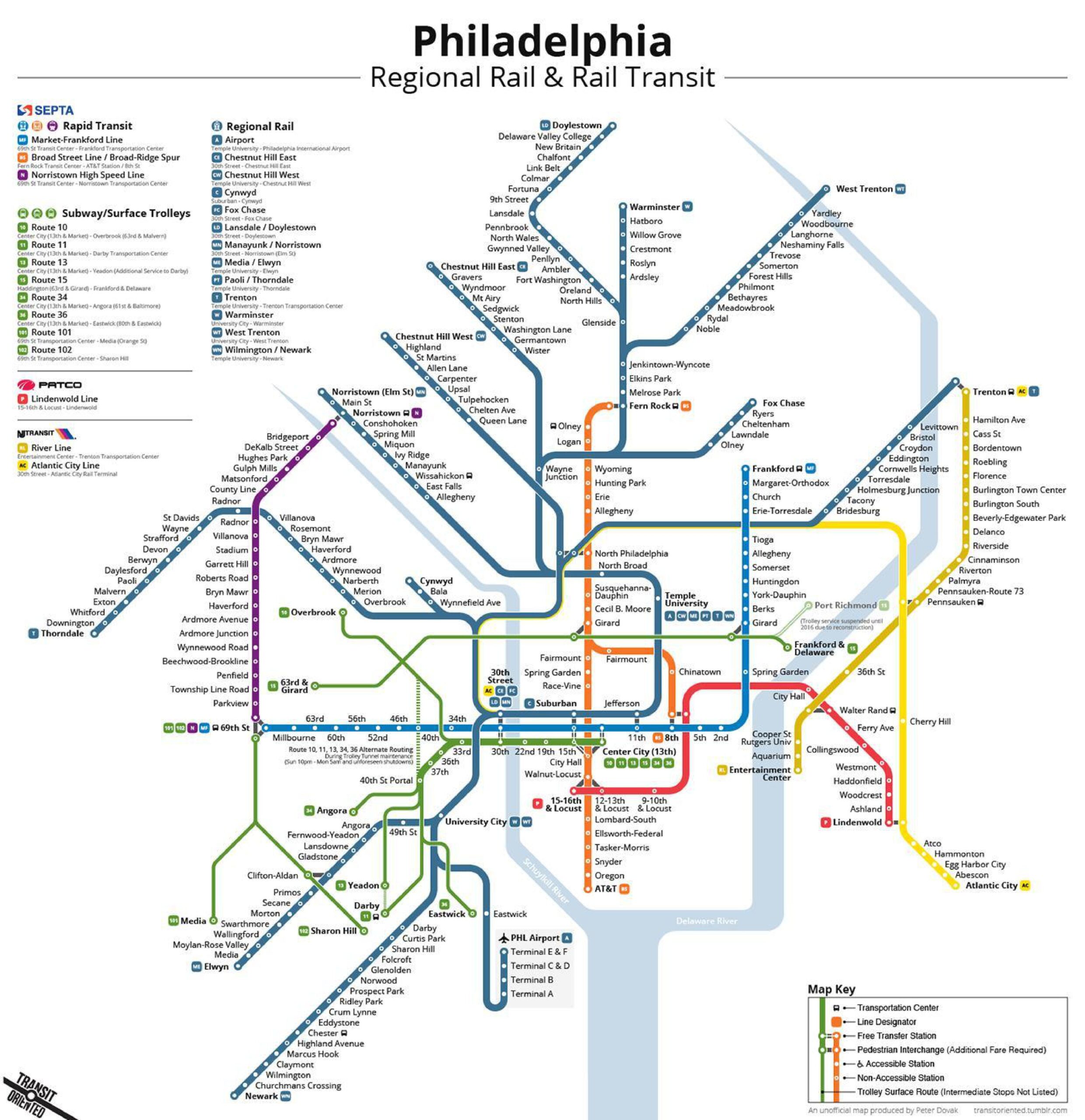 Philadelphia subway map of all lines in the city - Free download 